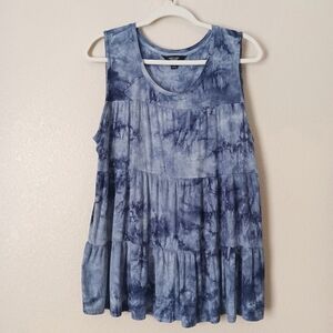 Simply Vera XL Boho Tiered Tie Dye Pullover Sleeveless Top Blue
